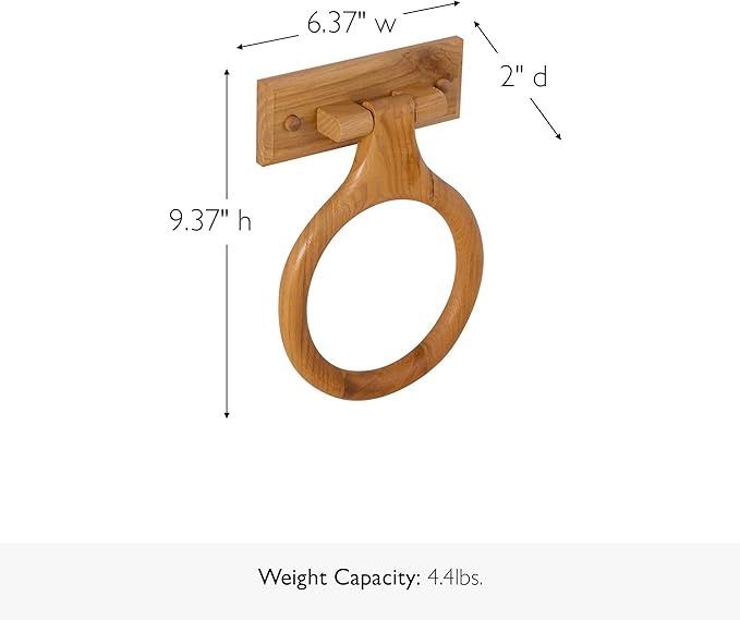 Design House Dalton Towel Ring, Concealed Mounting Hardware, Standard Wall Mount, Easy Installation, Wood, Honey Oak, 4 in L x 1.42 in W x 2.36 in H, Item 561191