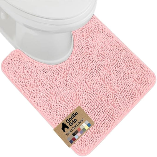 GORILLA GRIP Plush Absorbent Shaggy Chenille Bath Rug Mat for Oval Toilet Base with Rubber Backing, Machine Washable Rugs, Soft Microfiber Contour Mats for Toilets, Bathroom Decor, Lt Pink