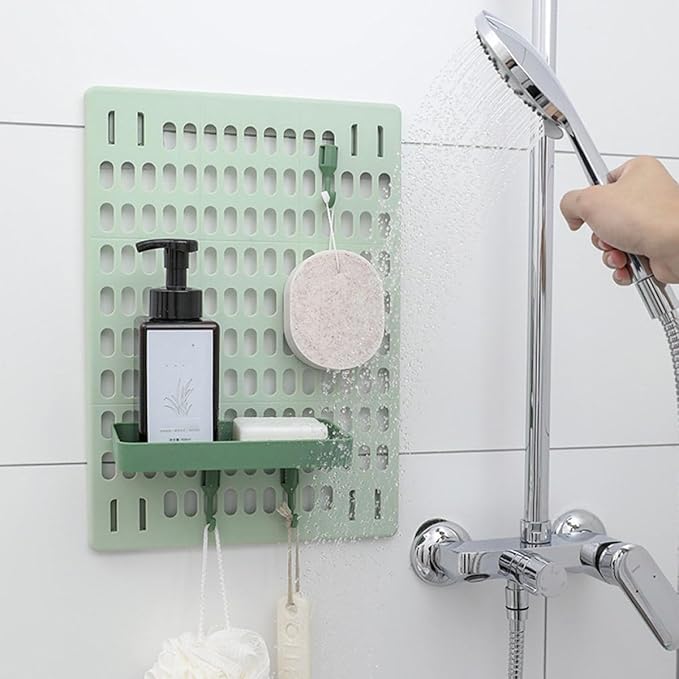 Milisten Wall-Mounted Plastic Storage Rack with Hooks, Large Green Pegboard Organizer Set with Rectangular and Square Boxes for Kitchen and Bathroom Shelves, No-Drill Multifunctional Wall