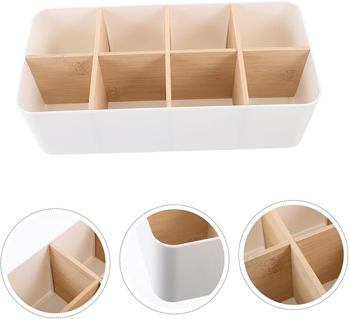 Creative Desktop Organizer with Detachable Compartments Storage Box for Makeup Accessories and Items Sturdy Bamboo Material for Home and Office Organization