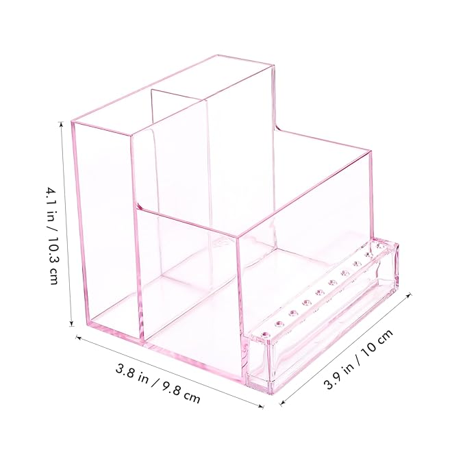FRCOLOR Nail Drill Bits Holder Stand Display Organizer with Holes Transparent Storage Box for Nail Art Polishing Grinding Drill Bit (Pink)
