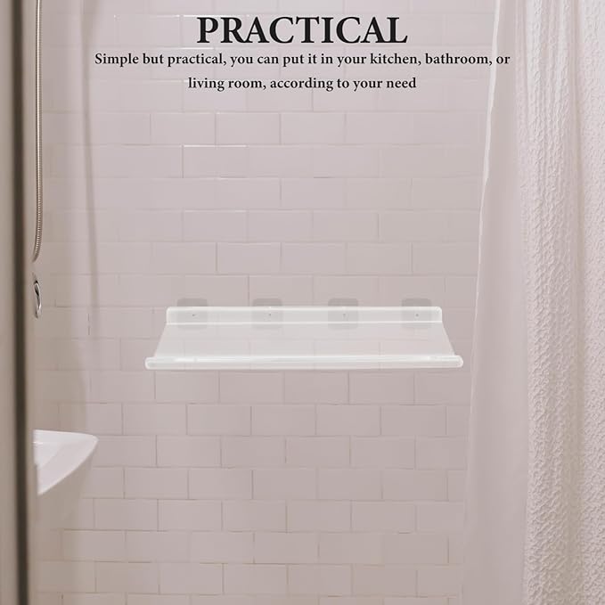 Acrylic Wall Mounted Shelf for Bathroom Storage Floating Rack for Toiletries and Accessories Easy Installation Space-Saving -Shaped Style