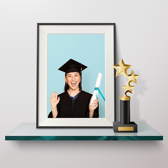 Trophy Glass Shelf 8x8 inch - 3/8 Inch Thick Clear Floating Shelf with 2 Free Chrome Brackets and Screws for Displaying Trophies, Awards, Pictures Frames, Paintings and Decoration Items