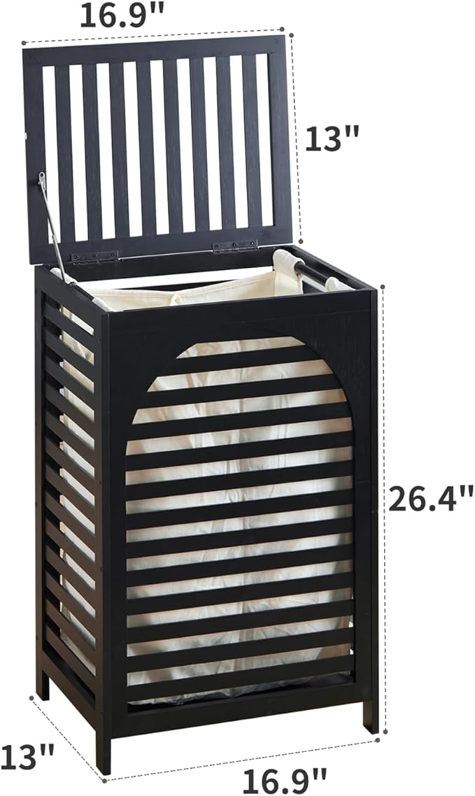 Laundry Hamper with Lid,Bamboo Large Waterproof Clothes Laundry Basket,Removable Washing Bags with Handles,clothes basket (Black)