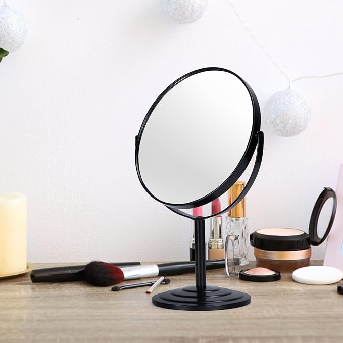1X 3X Magnifying Makeup Mirror Vanity Mirror for Tabletop Desk, Black Standing Bathroom Cosmetic Mirror, Portable Double Sided Magnification Mirror