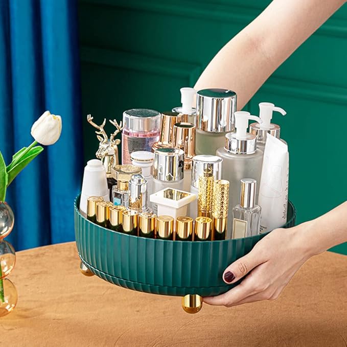Makeup Perfume Organizer, Round Large Capacity 360 Degree Rotating Makeup Brush Holder Cosmetic Desk Storage Lotions Display Case for Countertop Dresser Bedroom Bathroom Decor