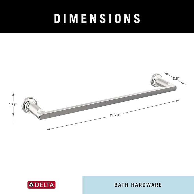 Delta Tetra (1-Pack) 18'' Towel Rack for Bathroom Polished Chrome Towel Bar for Bathroom Wall Towel Holder Rod Wall Mounted 78918