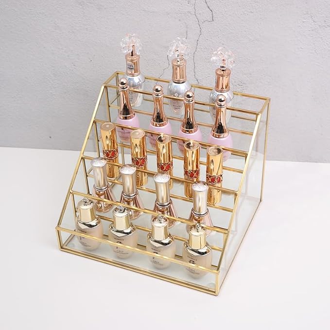 HURRISE Nail Polish Display Rack, Nail Polish Organizer,Multi-Layer Desk Shelf Glass Nail Polish Display Nail Polish Nail Art Storage Cosmetic For Nail Polish Organizer Shelf(S)