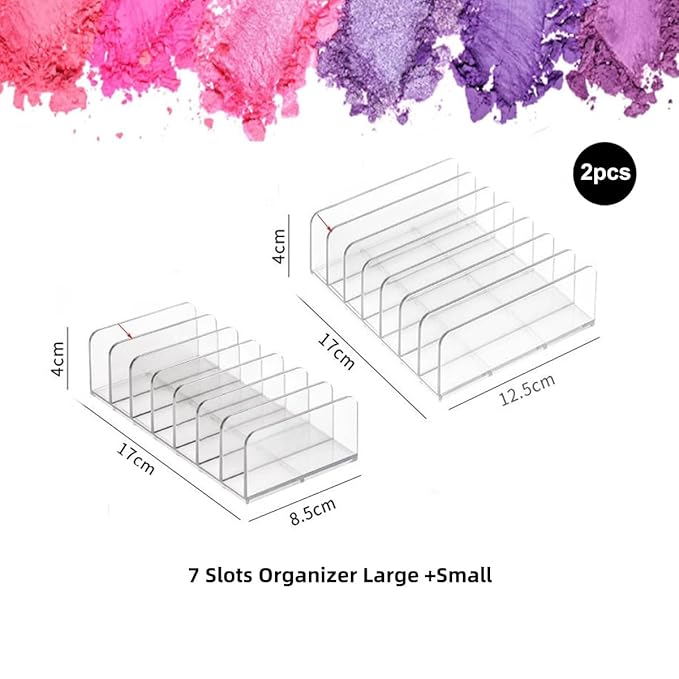 2 Pack Acrylic Eyeshadow Makeup Palette Organizer: Makeup Organizer for Drawer - 7-Section Cosmetic Display Case for Vanity Countertop - Clear Cosmetic Organizer Storage Accessories