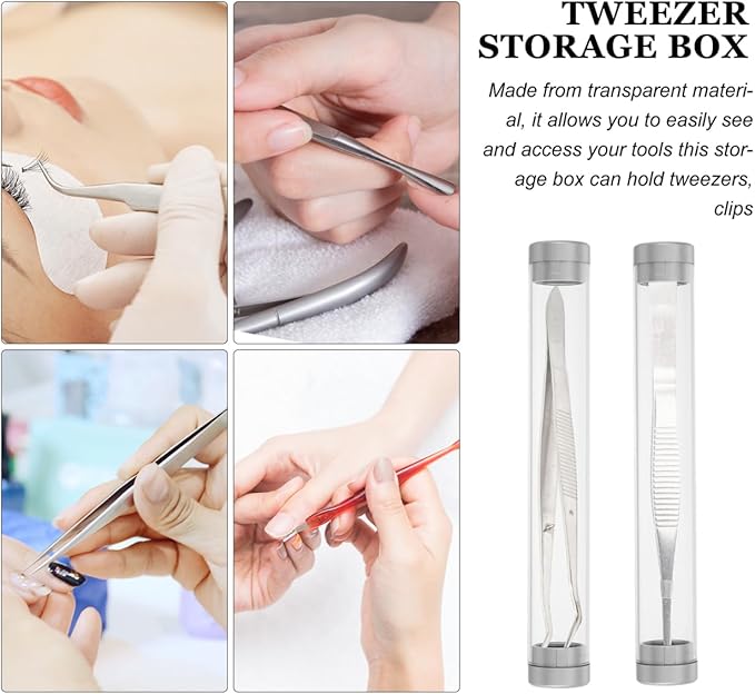 TEHAUX Tweezers Storage Box - Clear Plastic Tube with Cap for Eyelash Extensions and Beauty Tools Organizer Travel Case 5.91 X 0.79 Inches
