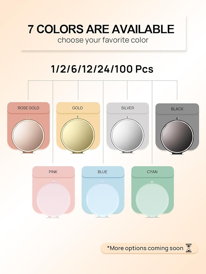 Compact Mirror for Purse, Set of 24 Double-Sided 1X/2X Magnifying Metal Pocket Makeup Mirrors(Round, Rose Gold)