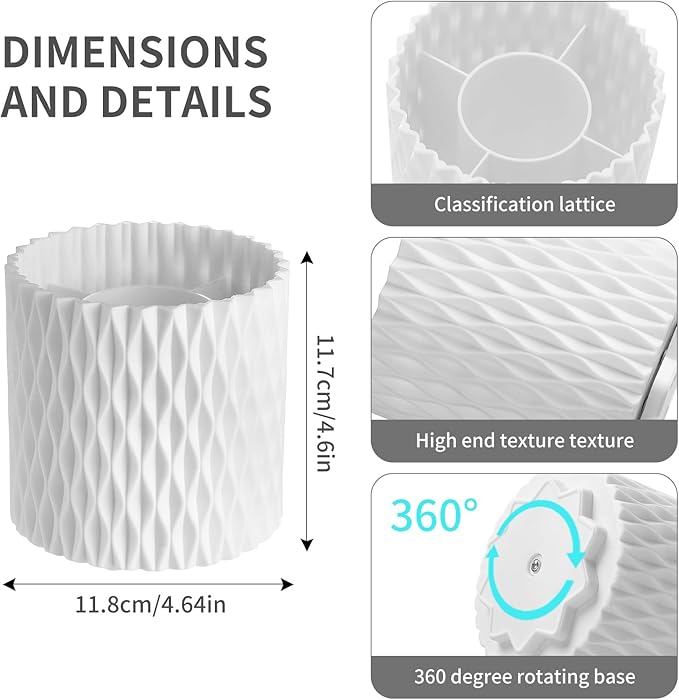 Makeup Brush Holder Organizer, 360?? Rotating 5-Slot Make up Brushes Cup for Cosmetic, Lipstick, Hair Brush Holder - Spinning Vanity Countertop Caddy for Bathroom, Dorm & Office, White