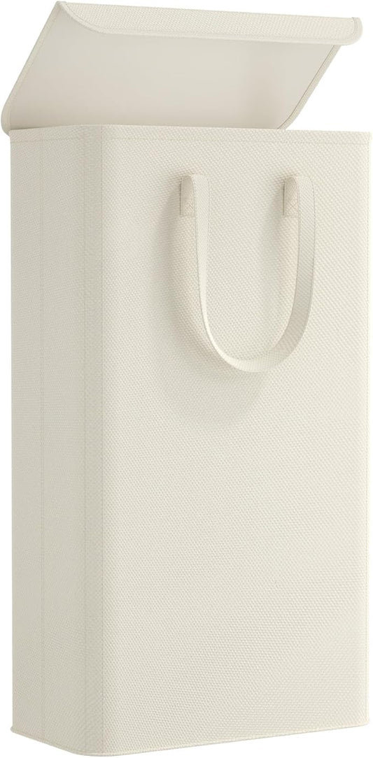 Lifewit 64.9L Slim Laundry Hamper, Narrow Laundry Basket with Lid, Collapsible Clothes Storage with Easy Carry Handles, Thin Hampers for Bathroom Laundry Room Dorm, White