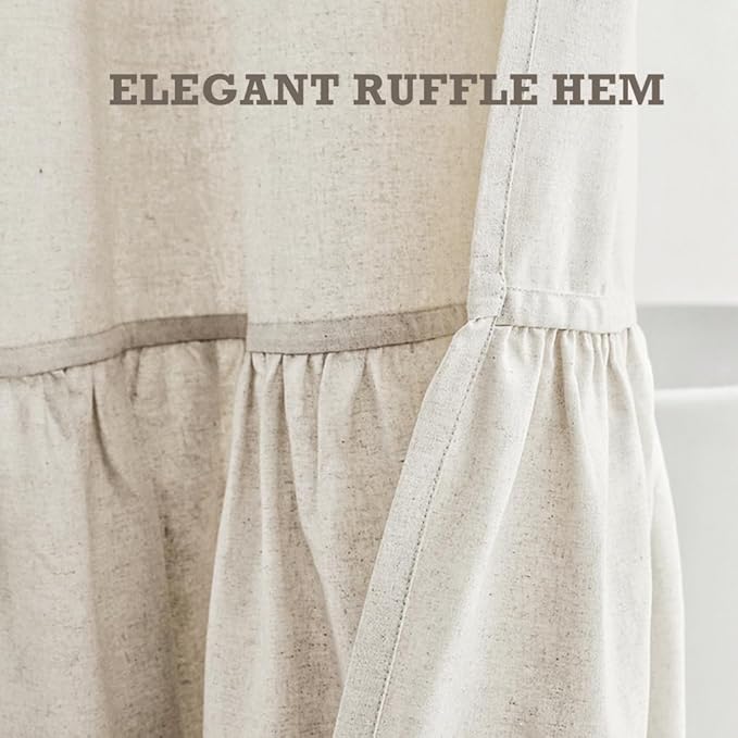 Felisa Extra Long Farmhouse Shower Curtain with A Ruffle Hem,72 x84 inches Linen Blend Shower Curtain for Bathroom,Natural