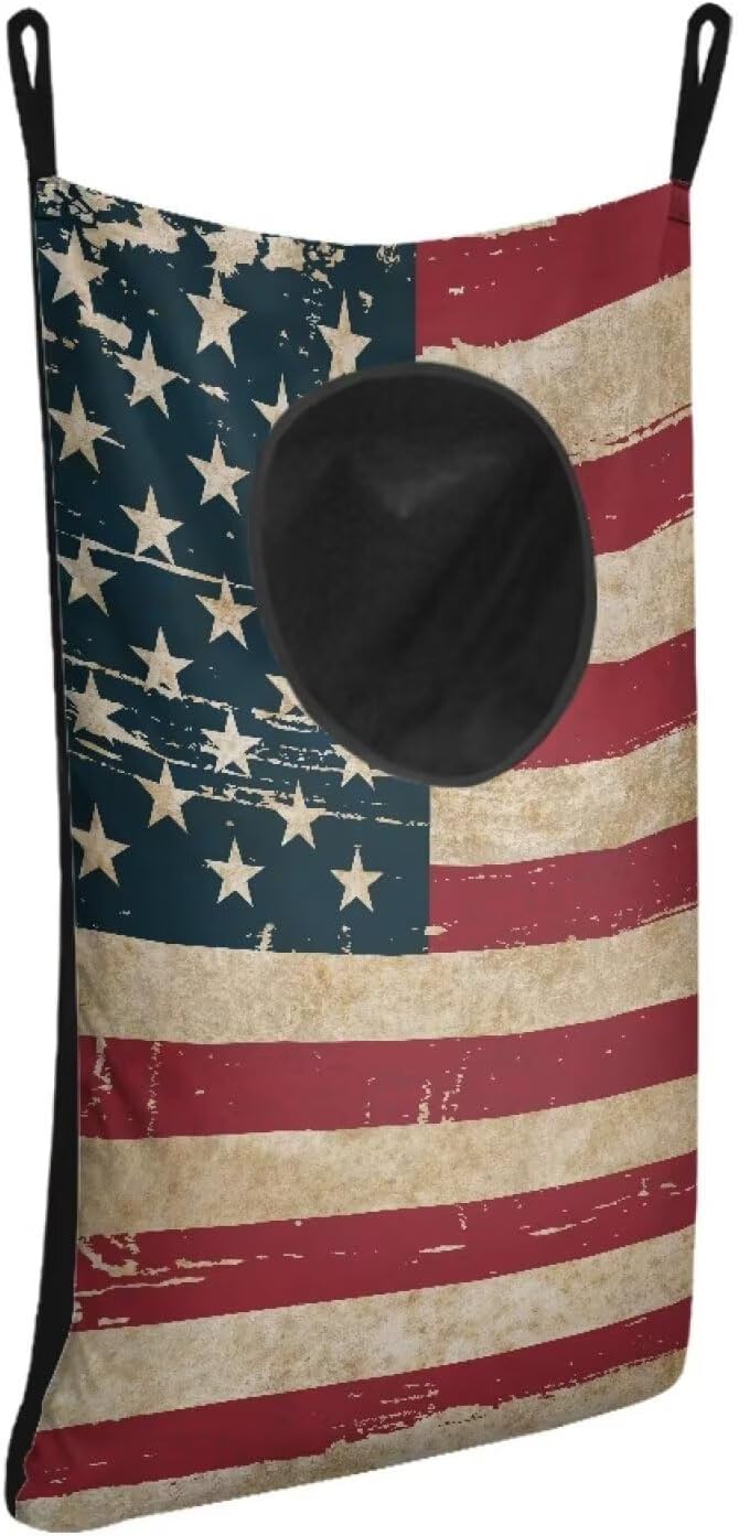 ZOUTAIRONG American Flag Over Door Laundry Hamper Hanging Laundry Bag for Bedroom/Bathroom Decor Space Saving Organizers Toys Storage Laundry Basket for 4th of July