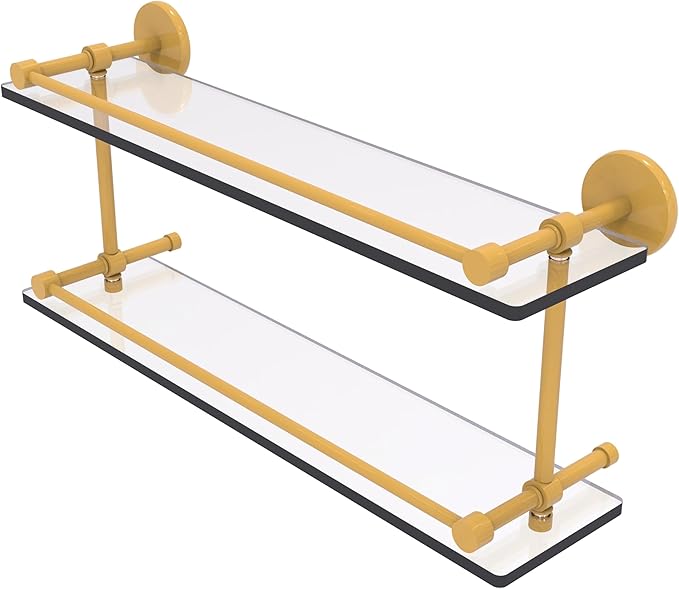 Allied Brass Prestige Skyline Collection Tempered Double Glass Shelf with Gallery Rail Spanish Gold 22 Inch