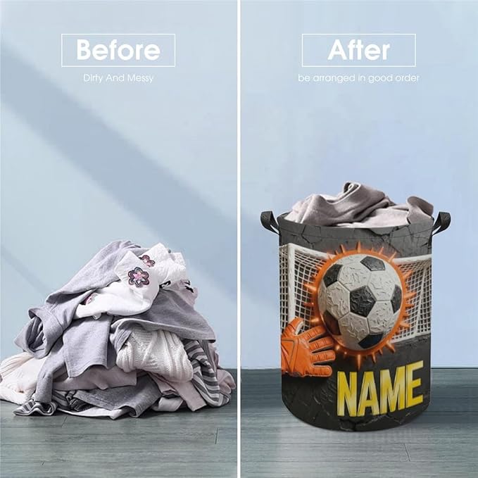 Personalized Soccer Laundry Hamper Custom Name Funny Dirty Clothes Laundry Basket Portable Storage Basket For Home Bathroom Family Football Lovers Xmas Birthday (style 23)