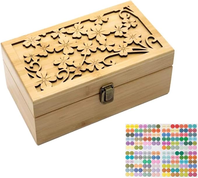 Pure Vie Bamboo Essential Oil Storage Box Travel Organizer Case with Bottle Cap Label - Aromatherapy Nail Polish Fragrance Container, Holds 24 Bottle for 5-30ml - Keep Scented Oil Safe & Space Saver