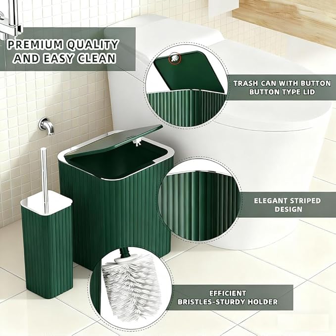 Bathroom Accessories Set - 20PCS Green&Silver Bathroom Set with Shower Curtain, Trash Can, Soap Dispenser, Soap Dish, Toilet Brush, Toothbrush Holder, Tumbler Cup, Q-tip Holders