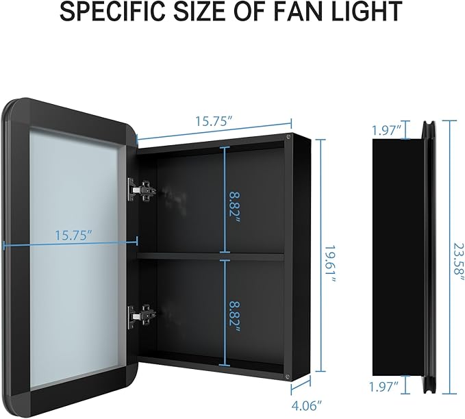 24x16 Inch Bathroom Medicine Cabinet Black, Wall Mounted Bathroom Medicine Cabinets or Recessed Mirror Cabinet Rounded Rectangle Medicine Cabinets