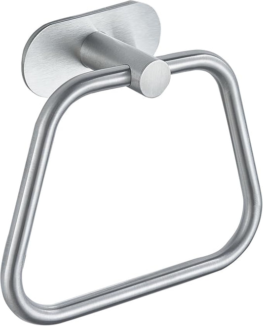 Self-Adhesive Towel Ring, Bathroom Hardware Accessories, 304 Stainless Steel Hand Towel Holder for Bathroom and Kitchen, Ladder Towel Hook, No Drill Installation Wall Mount (Brushed Nickel)