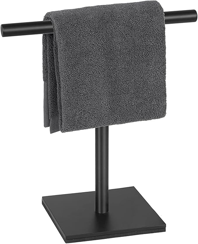 Freestanding Hand Towel Holder Countertop Modern Stand Towel Rack with Square Base Space Saving 304 Stainless Steel Hand Towel Holder Matte Black Finished