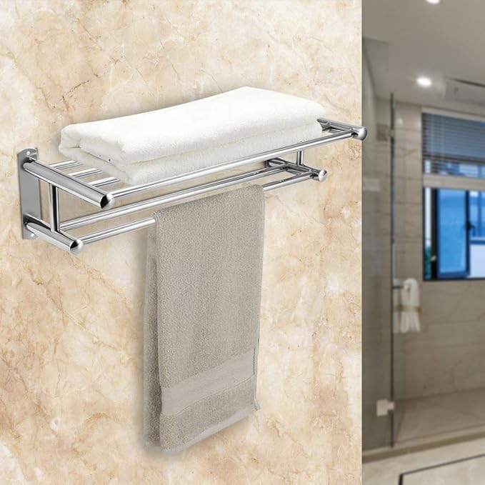 Restokki Double-Layer Stainless Steel Bathroom Shelf, Toilets Storage Shelf, Floating Shelves Screw Mounting Storage Shelves for Kitchen, Bathroom