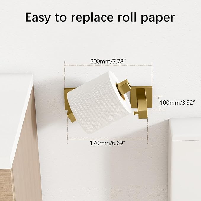 FEILERN Toilet Paper Holder Wall Mounted Post Pivoting Square Tissue Holders Roll Holder Hangers for Bathroom Commercial Toilet Paper Dispenser,Gold