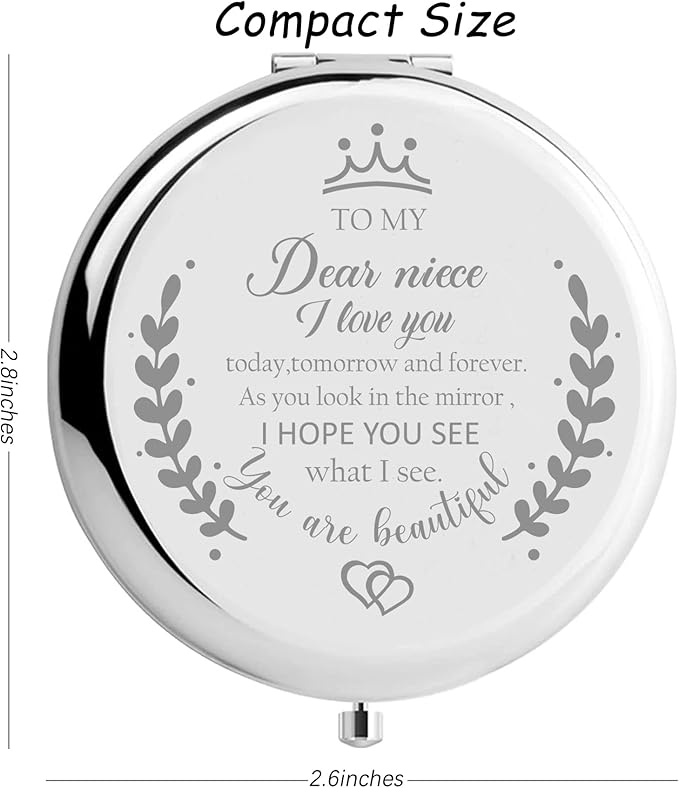 Soulpetals Niece Gifts Compact Mirror for Niece from Aunt to My Niece Makeup Mirror Birthday Gifts for Niece from Auntie Uncle Gifts for Niece Birthday Christmas