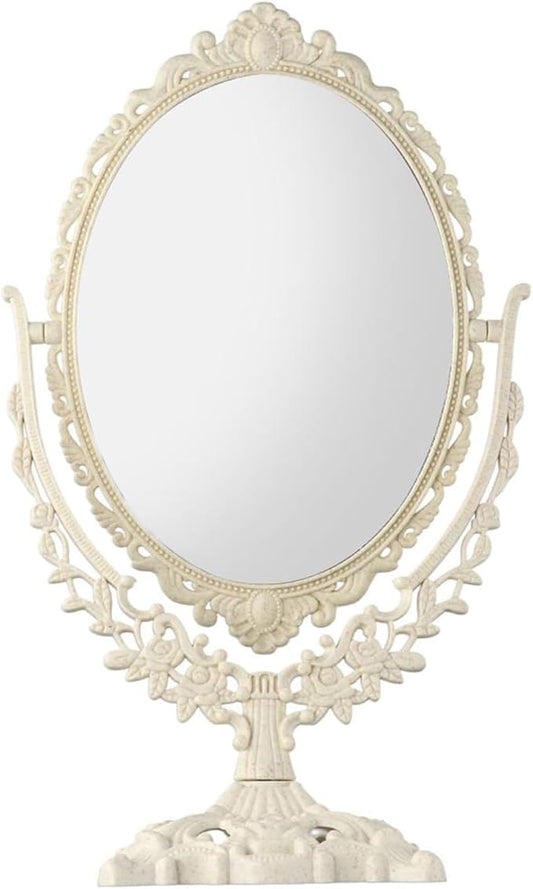 Retro Double Sided Tabletop Makeup Mirror, Oval Swivel Desktop Stand Mirror, 360 Degree Rotation Vintage Two-Sided Makeup Mirror