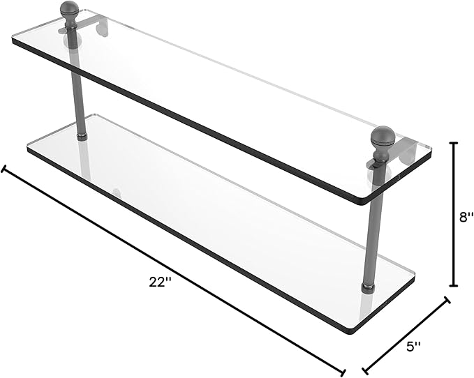 Allied Brass MA-2/22 Mambo Collection 22 Inch Two Tiered Glass Shelf, Matte Gray