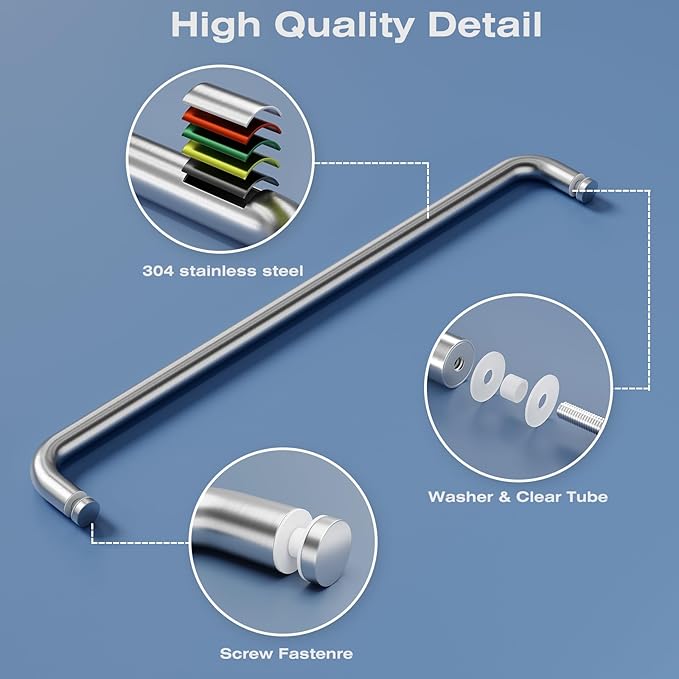 Ranbo Glass Shower Door Towel Bar 18 Inch Stainless Steel Sliding Shower Door Handle Replacement with Brushed Nickel Finish for Commercial and Residential Glass Doors