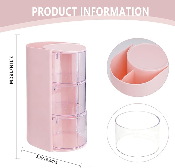 Hair Accessories Organizer With Hairbrush Holder, 3-Layer Clear Rotatable Hair Caddy And Brush Holder For Vanity, Holds Brushes, Ties, Bows, Clips & Jewelry Hair Tool Organizer Box(Pink)