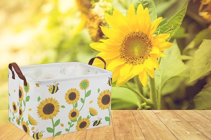 Rectangular Sunflower Baskets Gift Basket Empty Girls Basket Kids Storage Bin Baby Toy Organizer Box Love Room Decor for Home(Sunflower)