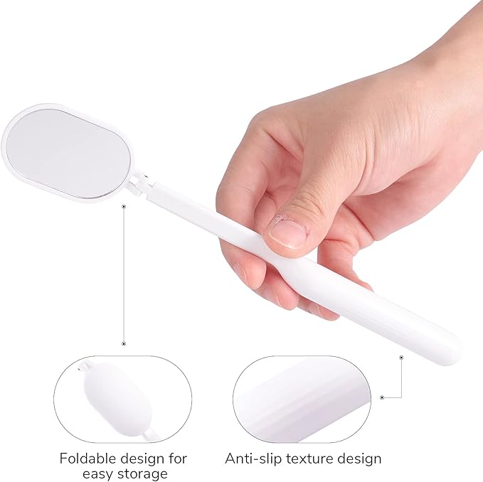 Lash Mirror for Eyelash Extensions, 2inch Foldable Eyelash Mirror for Easy Storage, Light-Weight Adjustable Makeup Mirror for Lash Tech Supplies, White