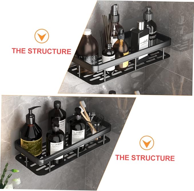 ULTECHNOVO Wall-Mounted Kitchen Spice Rack Black Aluminum Multi-Functional Storage Shelf for Bathroom Essentials Space-Saving Organizer for Home Use