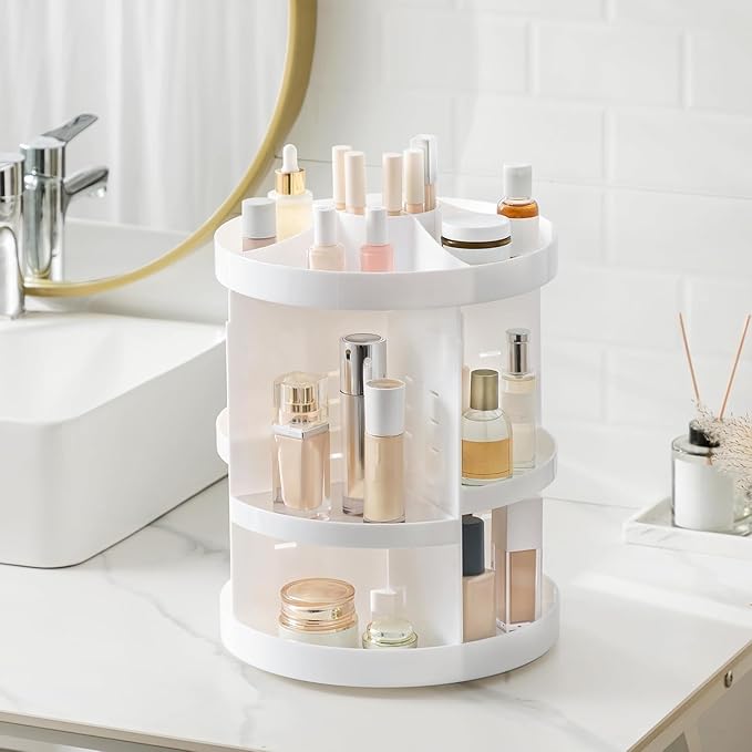 HBlife Extra Large 360 Rotating Makeup Organizer Adjustable Carousel Large Capacity Revolving Perfume Organizer Skincare Organizers Cosmetic Storage Spinning Holder for Vanity, White