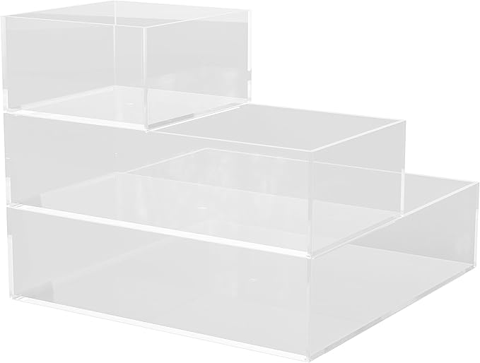 Martha Stewart Brody Desktop Storage Organizer, Stack and Slide Plastic Organizer Tray, Organizer for Office, Kitchen, or Vanity, 1-S, 1-M, 1-L (Pack of 2)