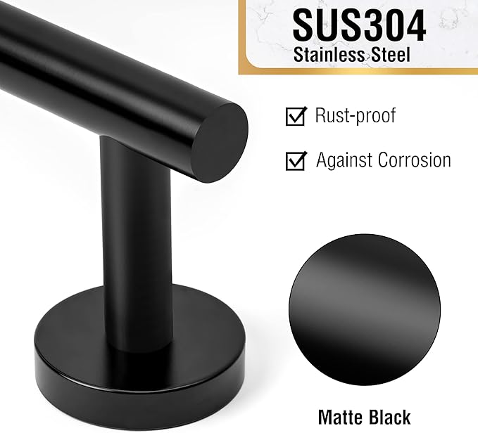 HITSLAM Matte Black 30 Inch Towel Bar for Bathroom, SUS304 Stainless Steel Bathroom Towel Rack Wall Mounted, Modern Home Decor Bath Towel Holder with Hardware Accessories (Total Length 31.6 Inch)