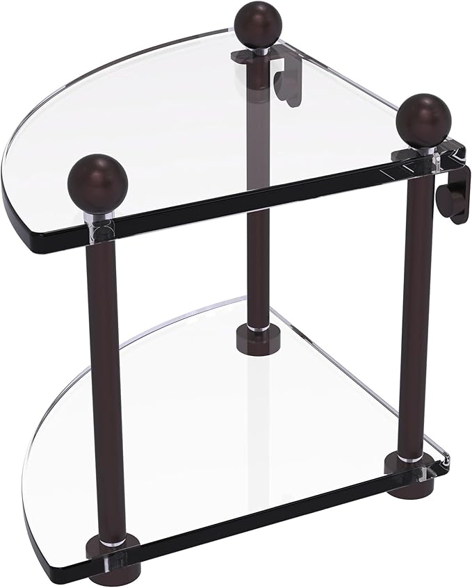 Allied Brass PR-3-ABZ Two Tier Corner Glass Shelf, Antique Bronze