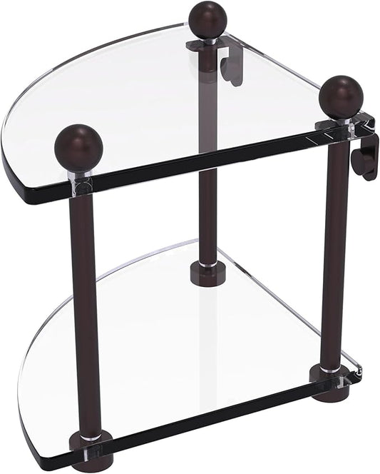 Allied Brass PR-3-ABZ Two Tier Corner Glass Shelf, Antique Bronze