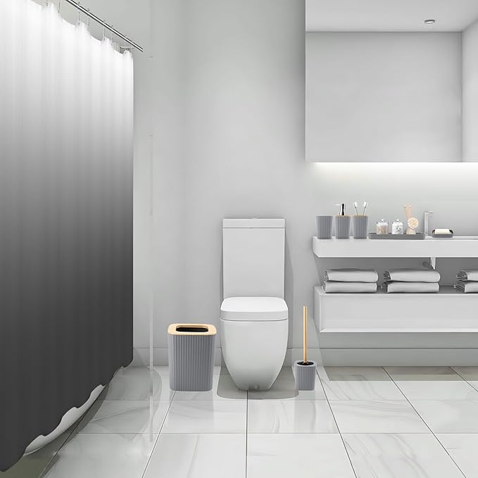 XLHOMO Bathroom Accessory Set–Bathroom Set with Shower Curtain and Rugs, No Slip Bathroom Rugs Super Absorbent, Grey Ombre Waterproof Shower Curtain with Hooks, Gray Bathroom Sets Complete for Home