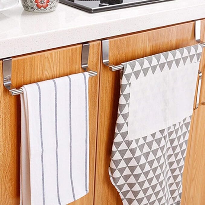Bath Towel Bars Holder Multifunction Kitchen Cabinet Door Drawer Towel Hanging Rack Stainless Steel Bathroom Towel Bar - Set of 2 (Set of 2-9")