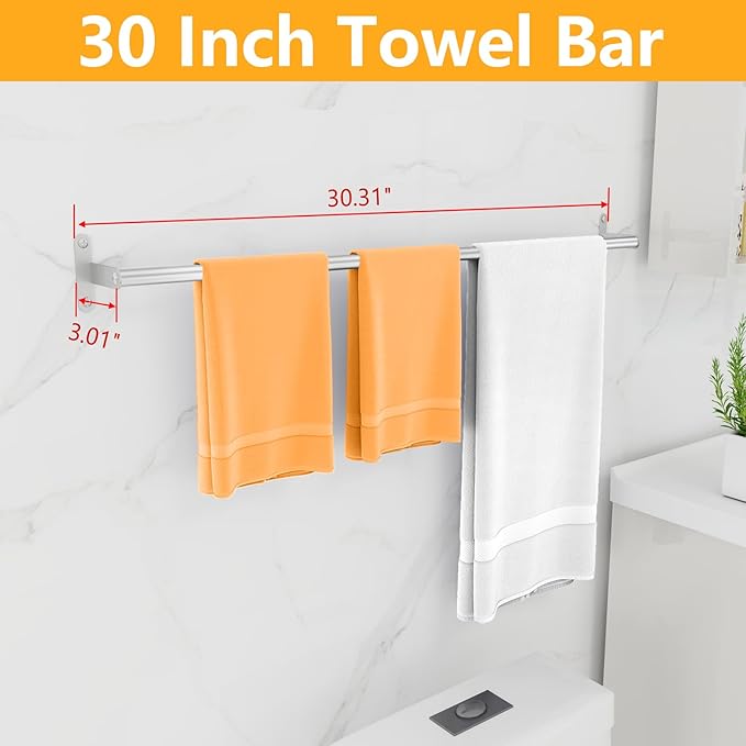 MKO Bath Towel Bar, Modern 30-Inch Towel Rod for Bathroom Wall Mounted, Bathroom Towel Holder Bars, Brushed Nickel