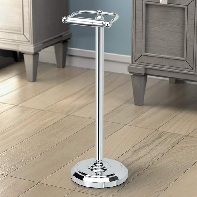 Gatco 1436C Toilet Paper Holder Stand, Chrome Finish, Freestanding Bathroom Floor Stand, Pedestal, Weighted Base, 22 Inch