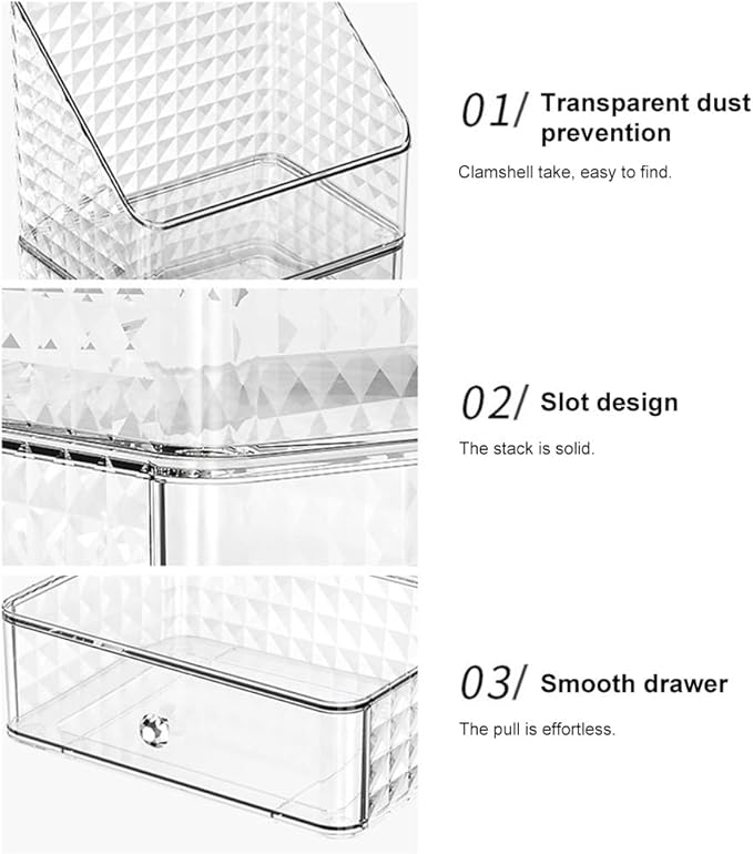 Large Clear Cosmetic Makeup Organizer with Lid, Desktop Cosmetics Box Tabletop Cosmetics Holder, Dresser Top Organizer Case for Cosmetics, Lotion, Beauty Product