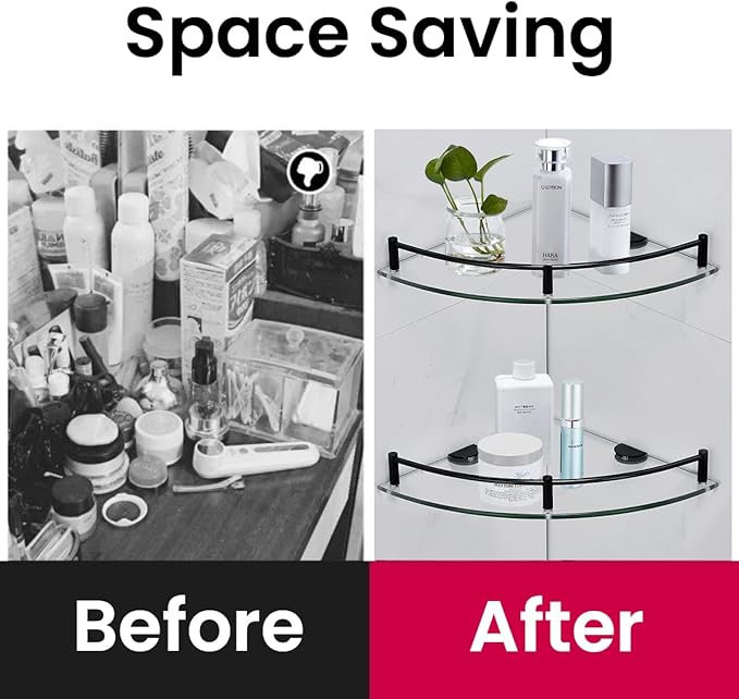 Glass Shelf Bathroom Floating Shower Corner Shelves Shampoo Holder with Rail Wall Esquinero para Baño for Inside Shower 2 Pack