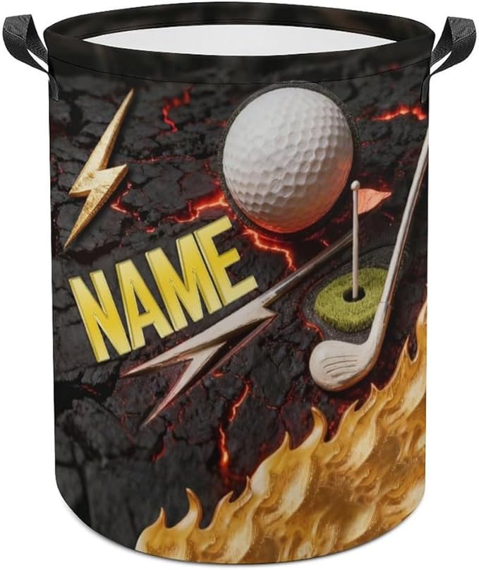 Personalized Golf Ball Laundry Hamper Custom Name Funny Dirty Clothes Laundry Basket Portable Storage Basket For Home Bathroom Family Golf Lovers Xmas Birthday (style 10)