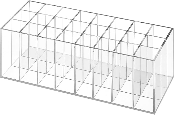 UKCOCO Acrylic Lipstick Display Rack 24 Slots Clear Cosmetic Organizer Holder for Makeup Tools Lip Gloss Multipurpose Storage Container 8.26X3.54X3.03In
