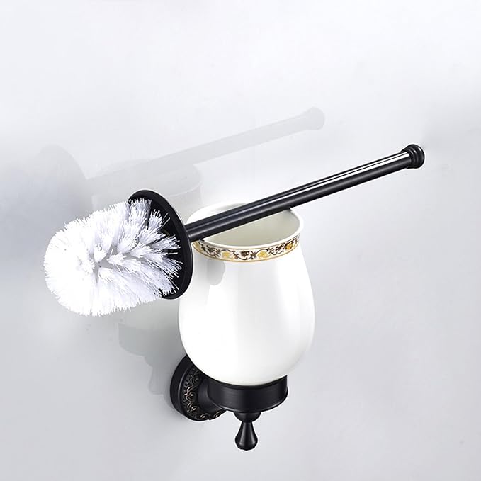 Oil Rubble Bronze Brass Bath Toilet Brush Holder Set, Wall Mounted Black Bathroom Hardware Accessories, Pattern Carving Design